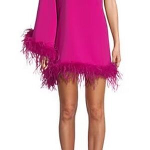 ANTONIO MELANI One Shoulder Feather Trim Fuchsia Dress